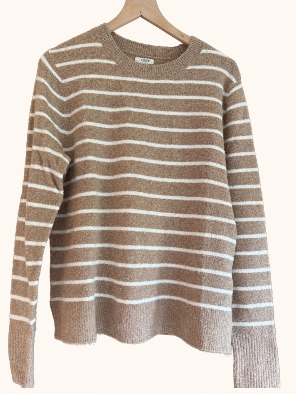 J.Crew Extra-Soft Merino Wool Blend Striped Sweater Tan Ivory L